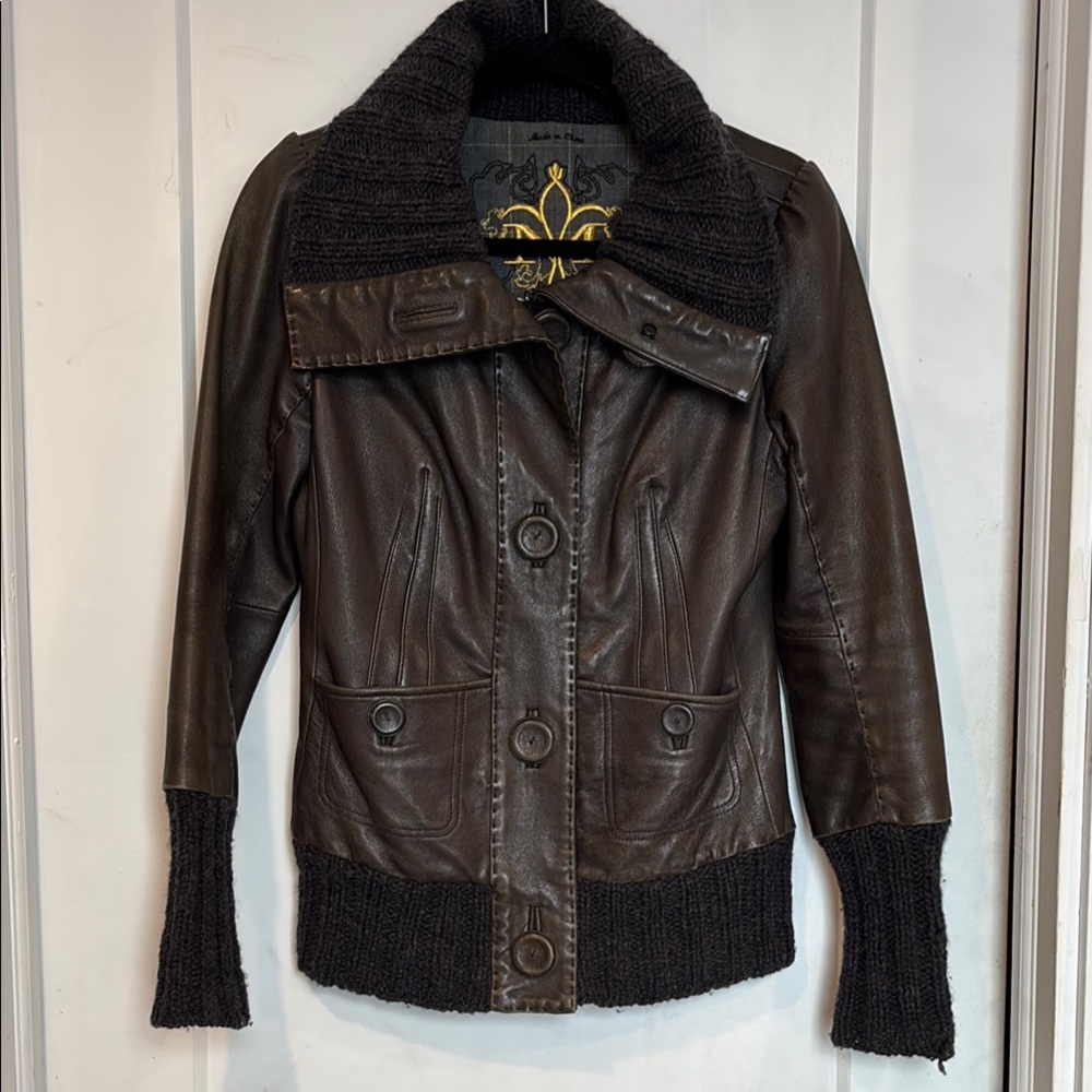 Mackage Leather Jacket with Knit Accents
